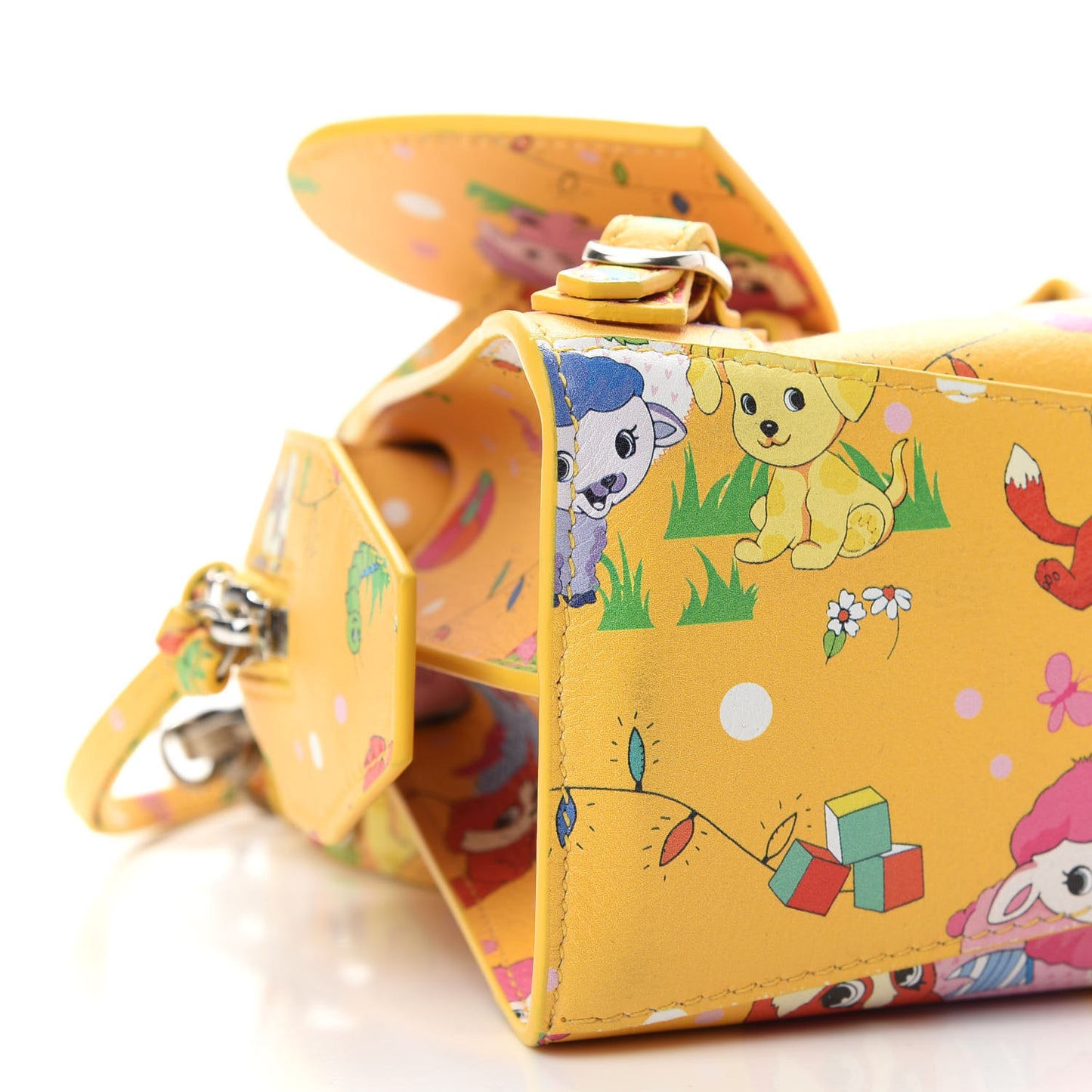 Calfskin Puppies and Friends Neo Classic Silver Hardware Mini City Puppies Yellow