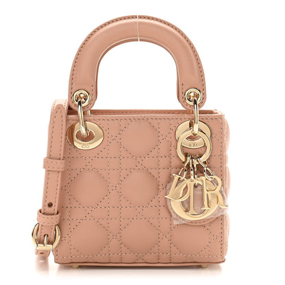 Christian Dior Lambskin Cannage Micro Lady Dior Rose Des Vents 1 of 11