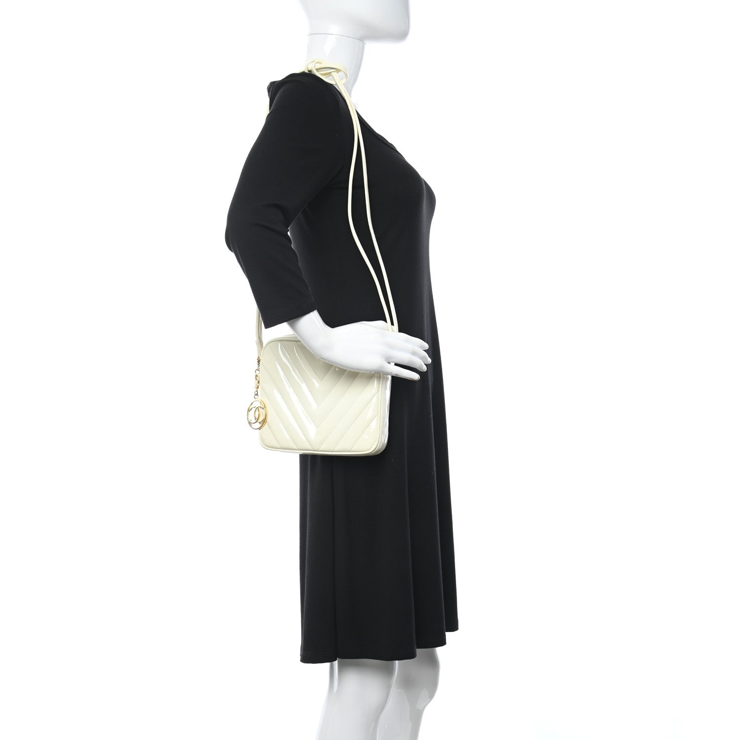 Chanel Patent Chevron Camera Bag White 2 of 12