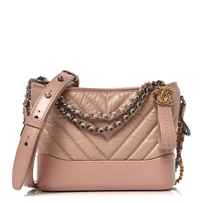 Chanel Aged Calfskin Chevron Quilted Small Gabrielle Hobo Pink 1 of 9