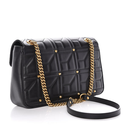 Gucci Calfskin Matelasse Studded Medium GG Marmont Shoulder Bag Black 3 of 10