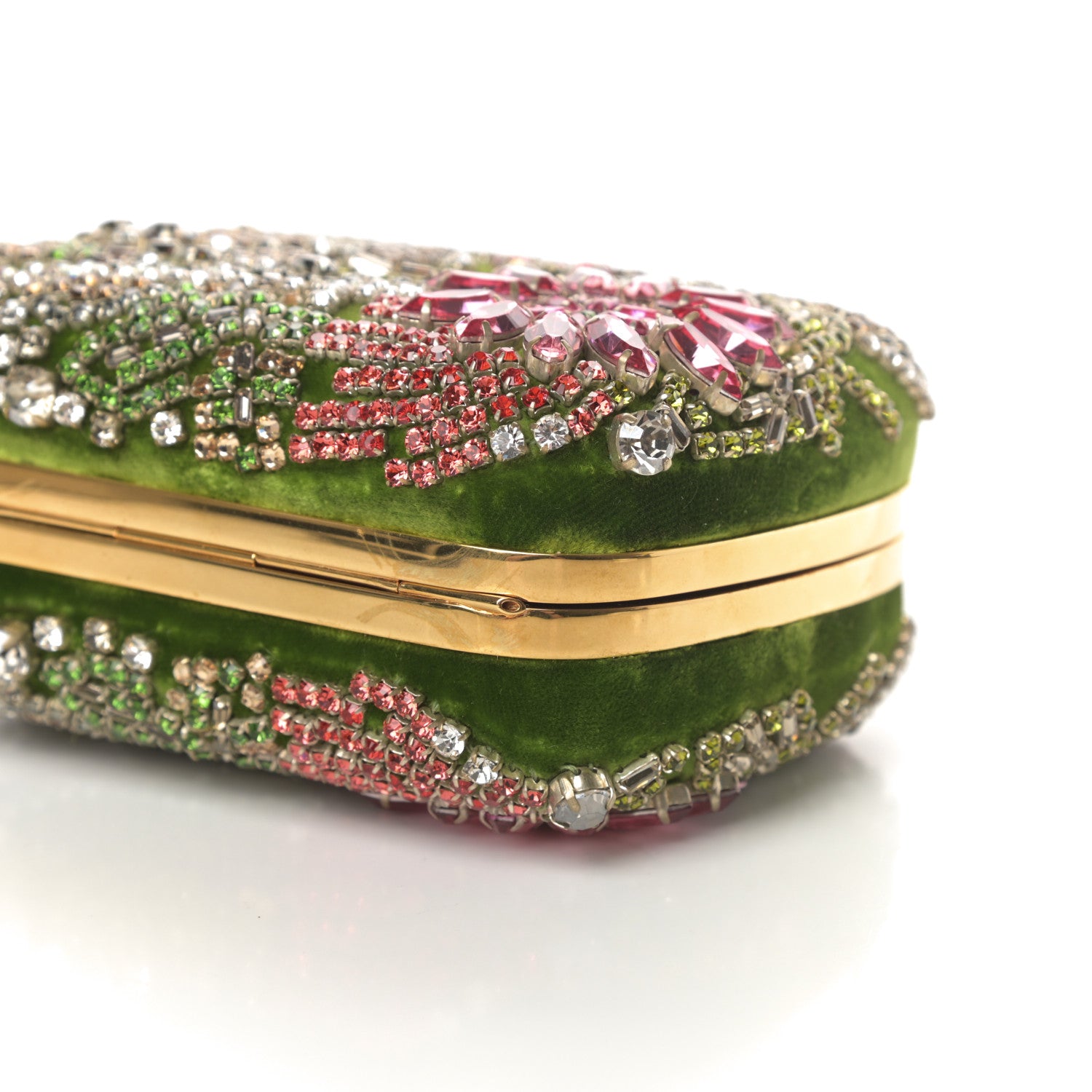 Alexander McQueen Velvet Embroidered Flower Queen and King Skull Box Chain Clutch Green Multicolor 10 of 13