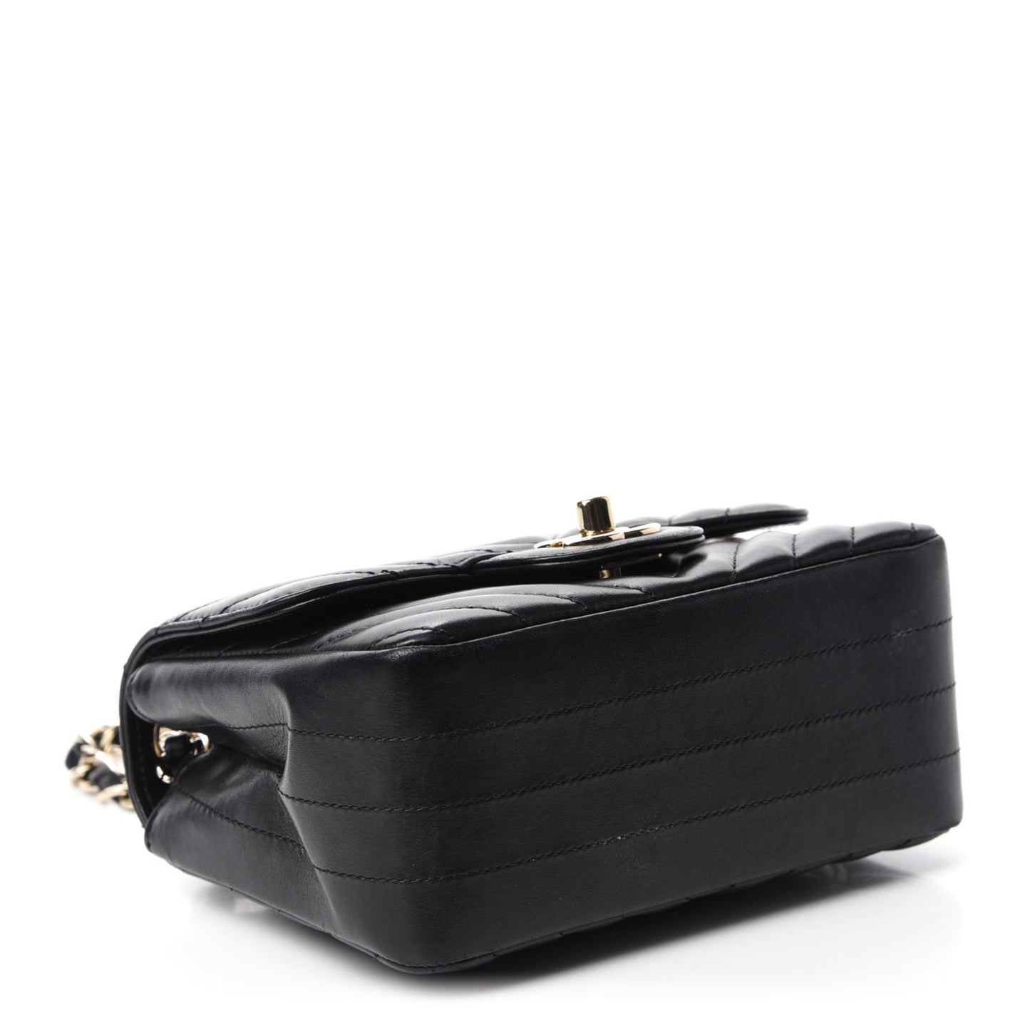 Lambskin Chevron Quilted Mini Square Flap Black