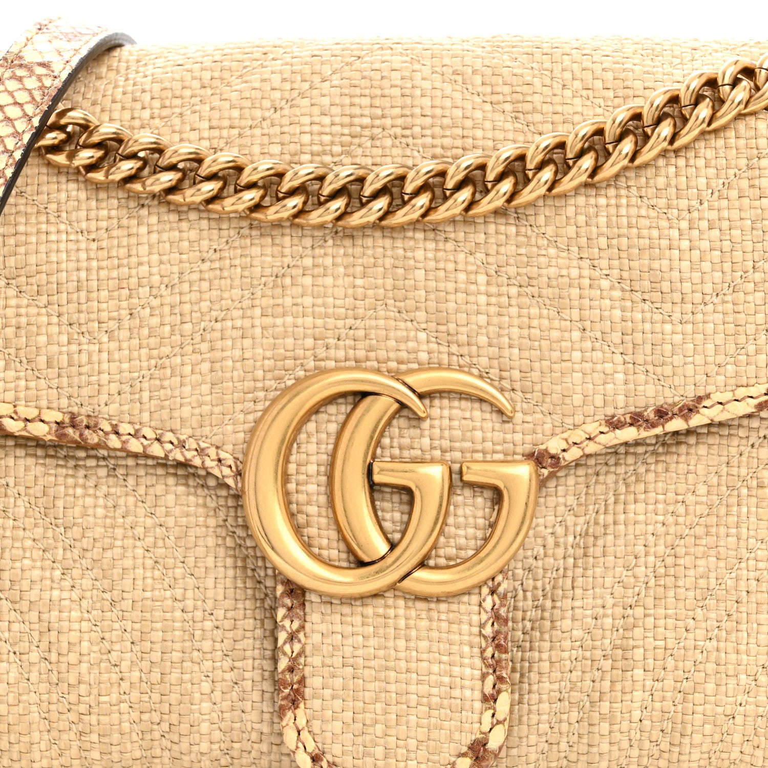 Gucci Raffia Elaphe Matelasse Small GG Marmont Shoulder Bag Natural Cream Brown 8 of 10