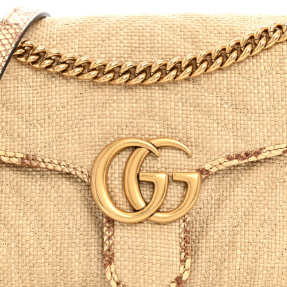 Gucci Raffia Elaphe Matelasse Small GG Marmont Shoulder Bag Natural Cream Brown 8 of 10