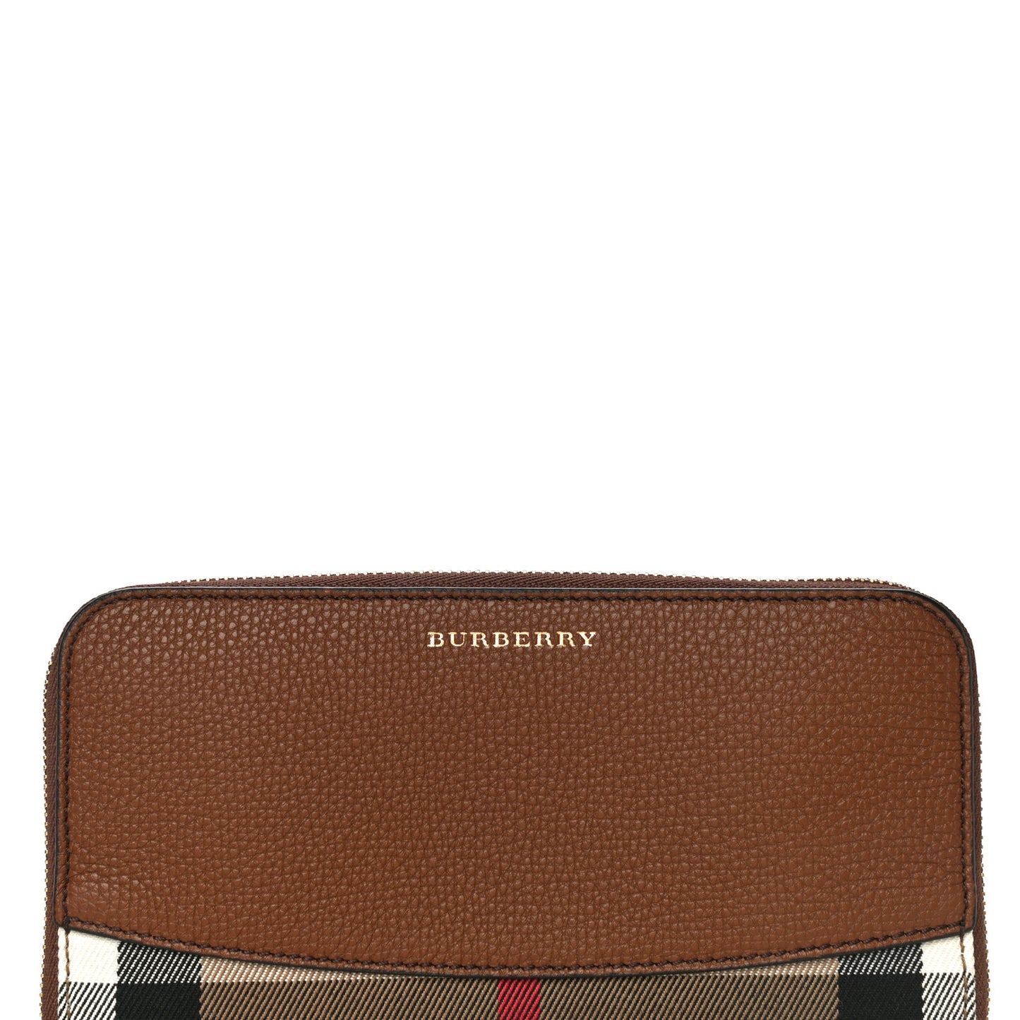 Calfskin House Check Elmore Zip Around Wallet Tan