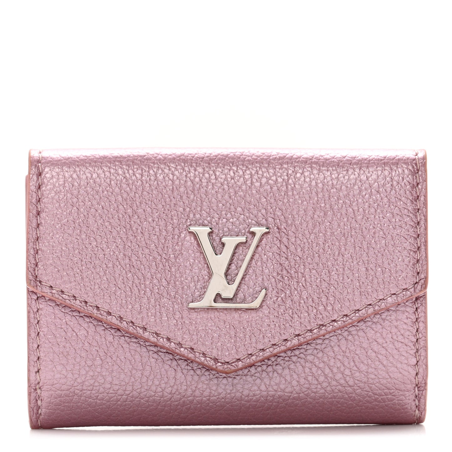 Metallic Calfskin Lockmini Wallet Pink