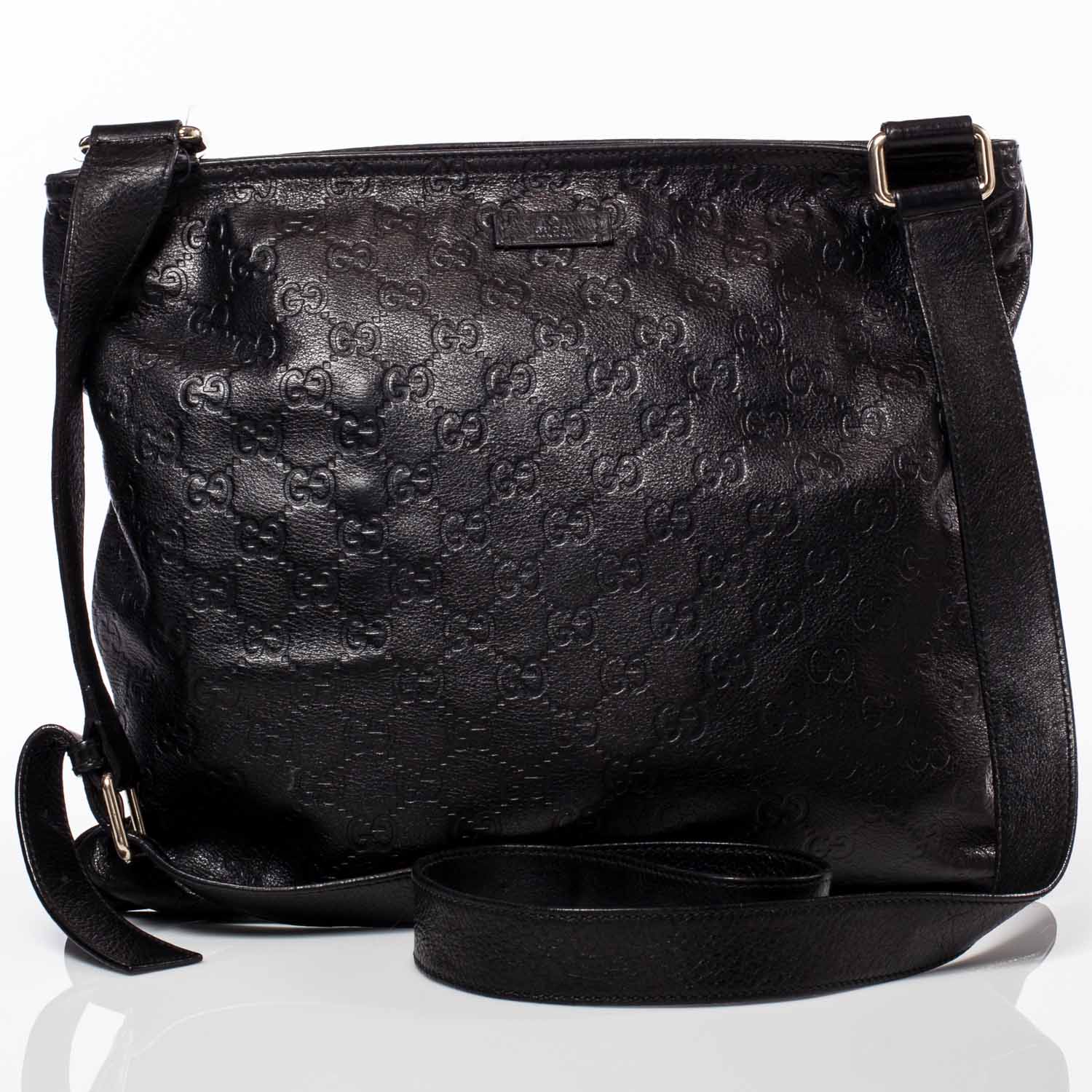 Gucci Guccissima Flat Messenger Bag Black 1 of 11