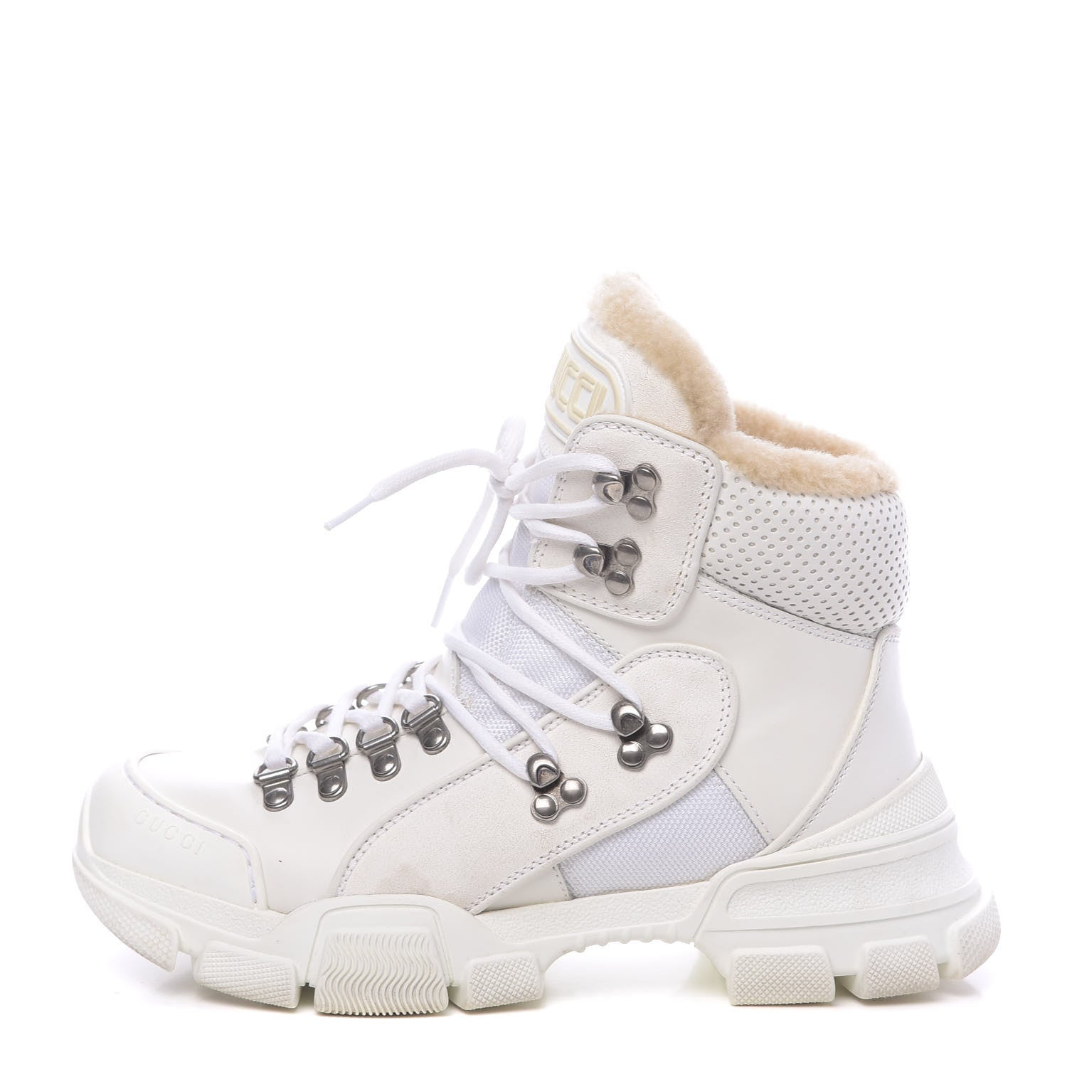Gucci X SEGA Calfskin Suede Shearling Technical Canvas Womens Flashtrek High-Top Sneakers 37 Great White 1 of 10