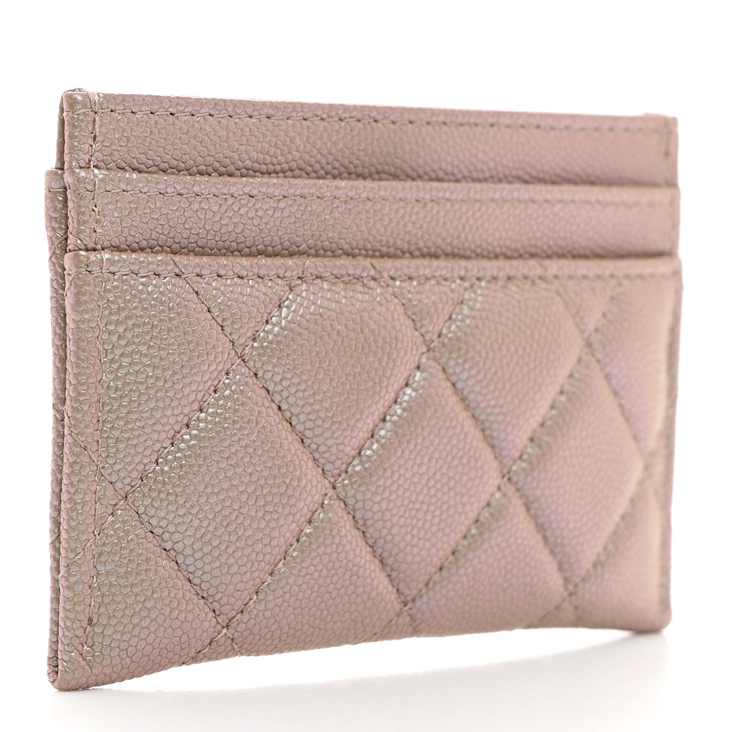 Iridescent Caviar Quilted Card Holder Beige