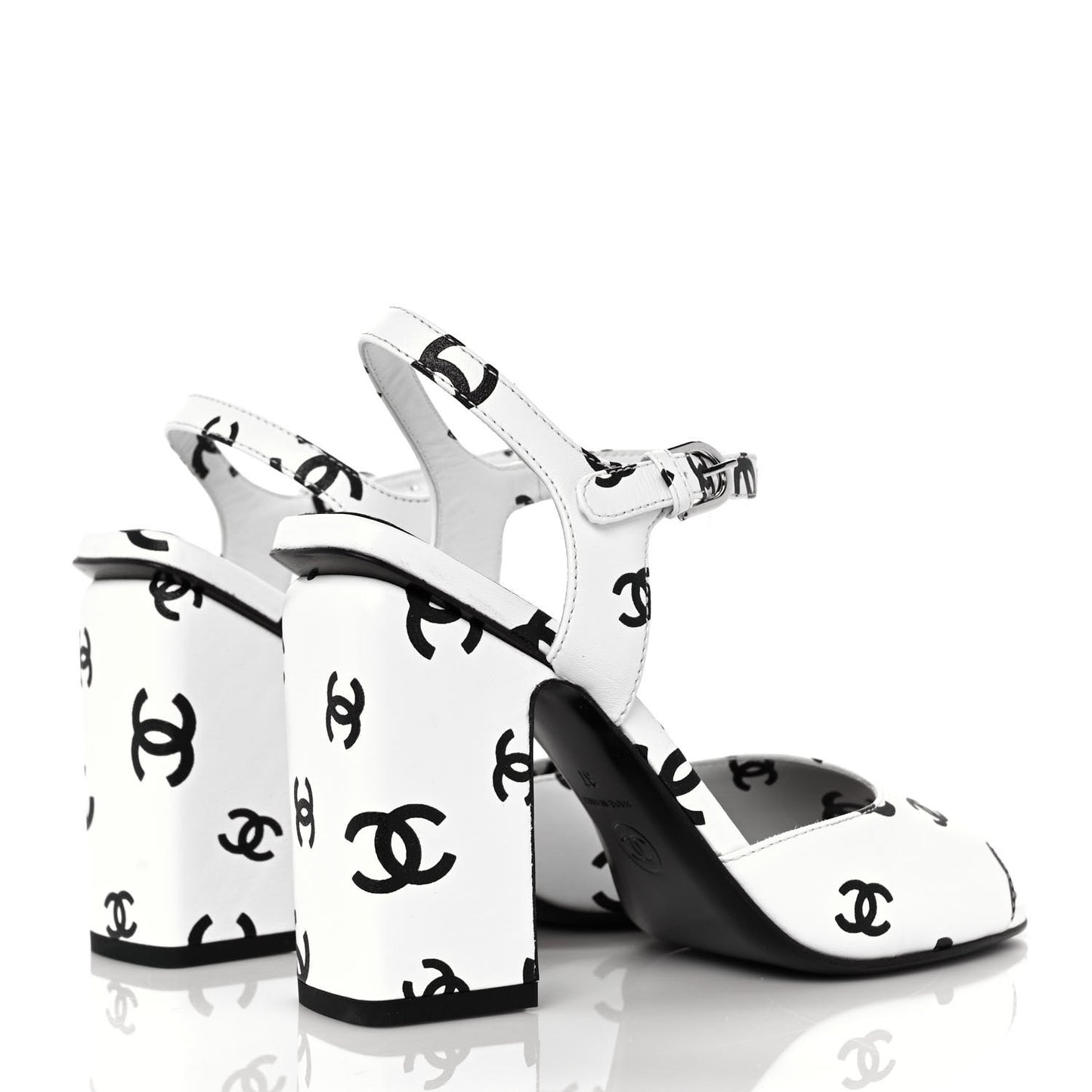 Lambskin Printed Coco Beach Sandals 37 White Black