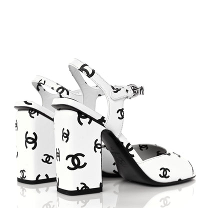 Chanel Lambskin Printed Coco Beach Sandals 37 White Black 4 of 9
