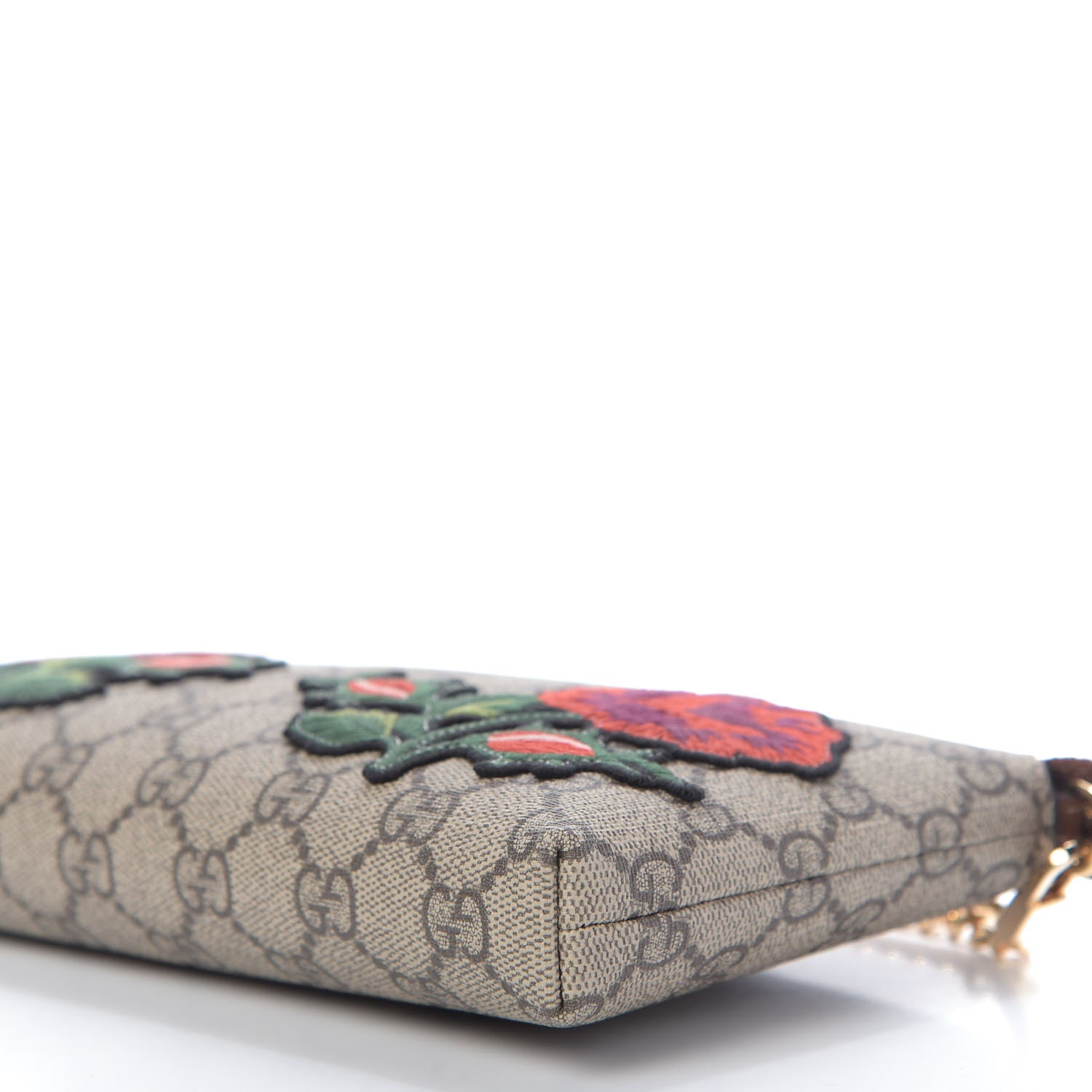 Gucci GG Supreme Monogram Embroidered Roses Chain Wrist Wallet 7 of 9