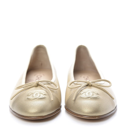 Chanel Lambskin Cap Toe CC Ballerina Flats 37 Dark Beige 2 of 8