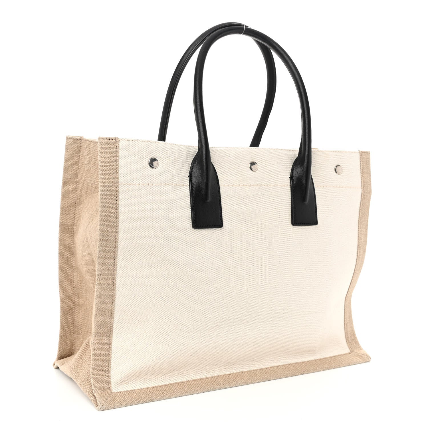 Saint Laurent Linen Calfskin Small Rive Gauche Tote Greggio Natural 3 of 9