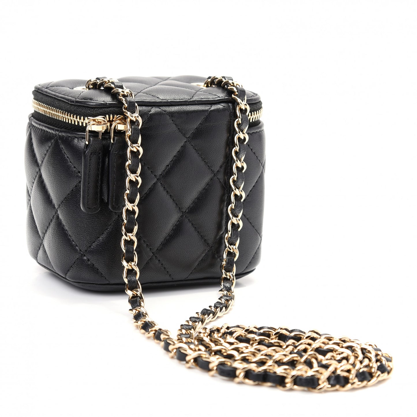 Lambskin Quilted Mini Vanity Case With Chain Black