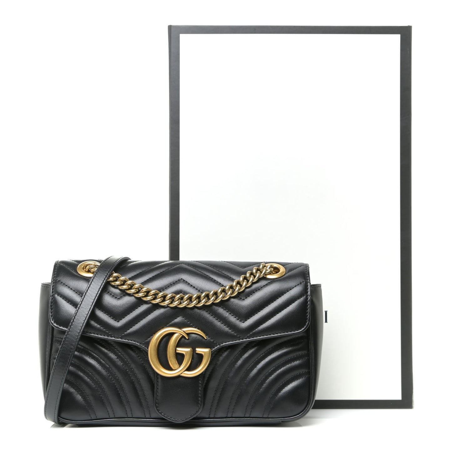 Calfskin Matelasse Small GG Marmont Shoulder Bag Black