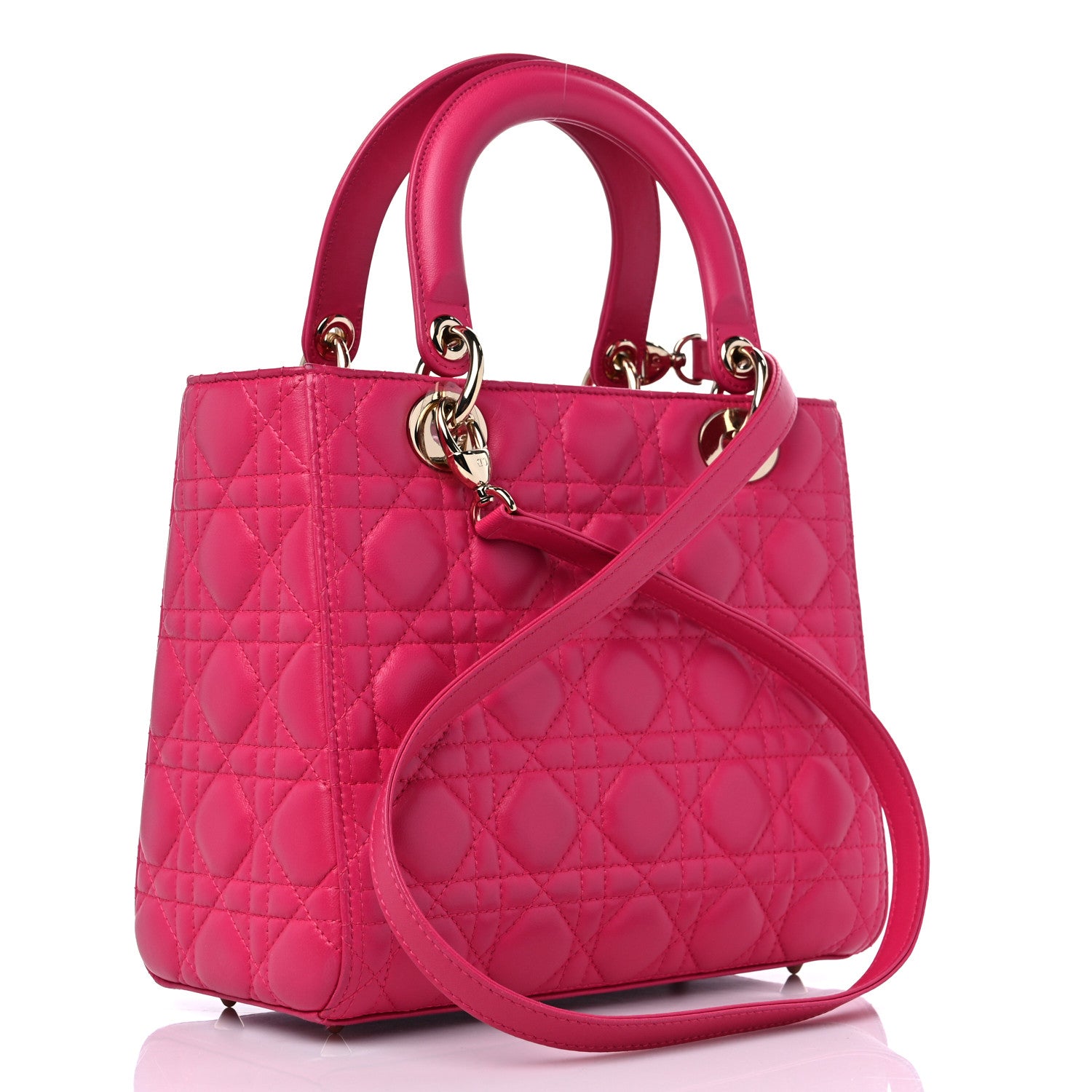 Christian Dior Lambskin Cannage Medium Lady Dior Fuchsia 3 of 14