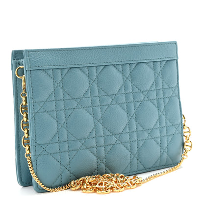 Christian Dior Calfskin Cannage Caro Zipped Pouch With Chain Cloud Blue 3 of 14