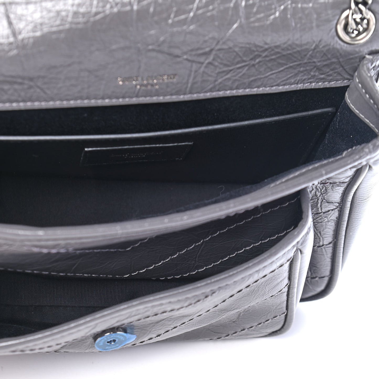 Crinkled Calfskin Matelasse Monogram Baby Niki Chain Satchel Storm