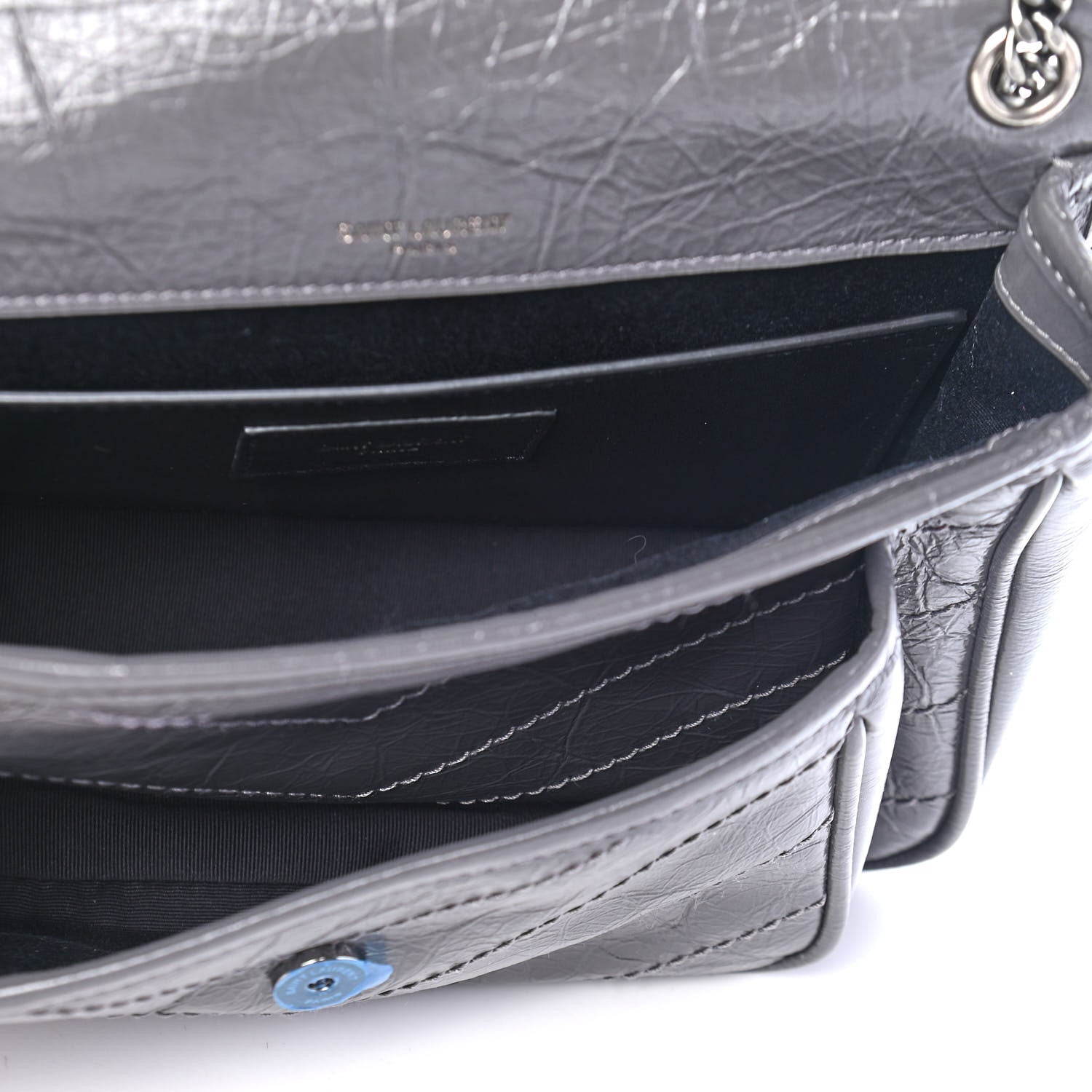 Saint Laurent Crinkled Calfskin Matelasse Monogram Baby Niki Chain Satchel Storm 5 of 9