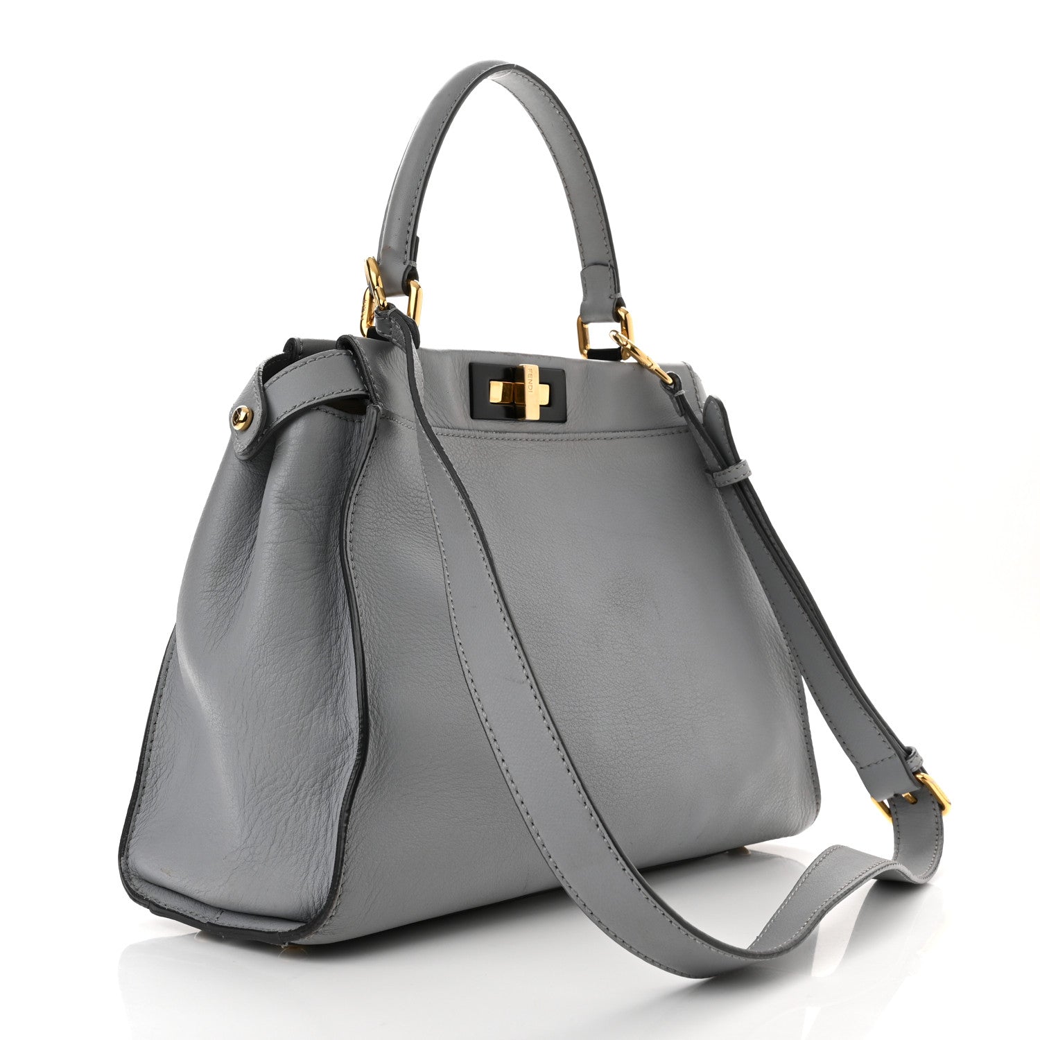 Fendi Vitello Seta Shiny Nappa Medium Peekaboo Iconic Satchel Ardesia Amido 3 of 13