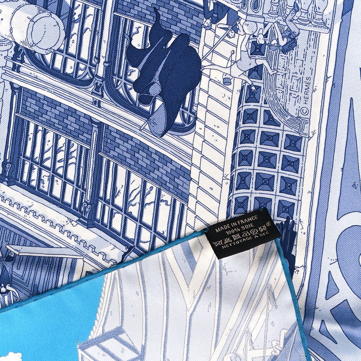 Hermes Silk Le Grand Prix du Faubourg Scarf 90 Bleu Azur Bleu Jean White 3 of 3