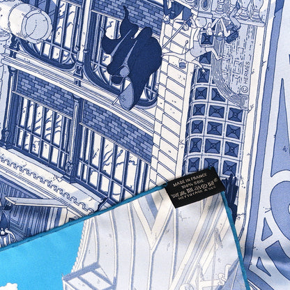 Hermes Silk Le Grand Prix du Faubourg Scarf 90 Bleu Azur Bleu Jean White 3 of 3