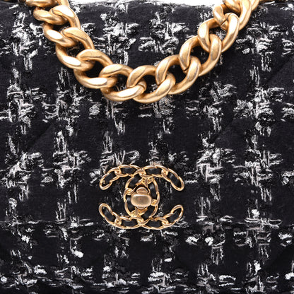 Chanel Tweed Quilted Large 19 Flap Black Ecru White 9 of 10