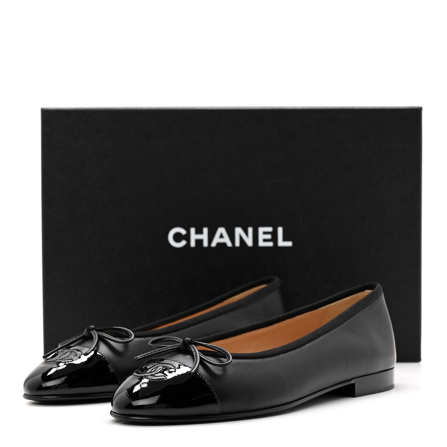 Chanel Lambskin Patent Cap Toe Ballerina Flats 38 Black 10 of 10
