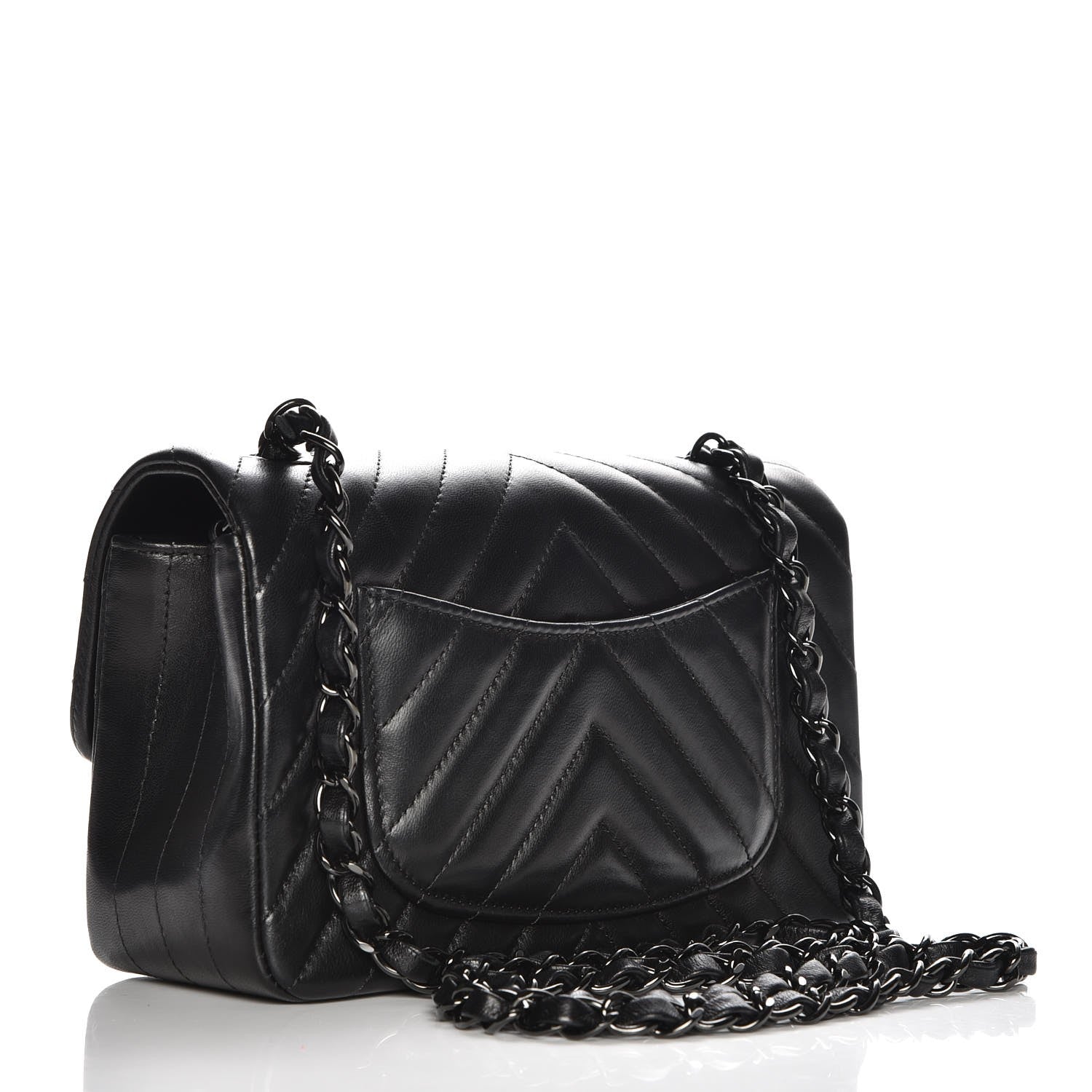 Chanel Lambskin Chevron Quilted Mini Rectangular Flap So Black 3 of 8