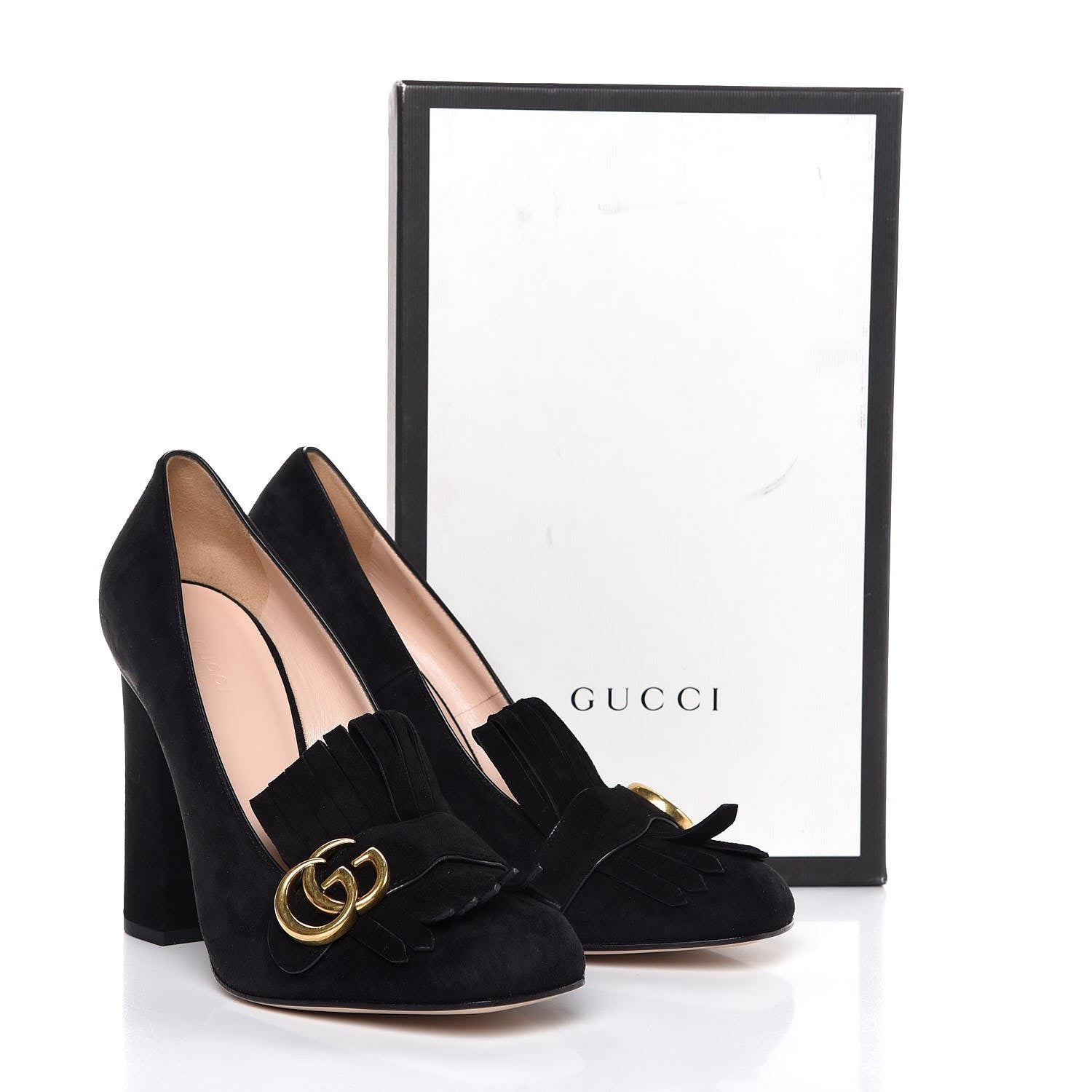 Gucci Kid Scamosciato GG Marmont Fringe 105mm Loafer Pumps 41 Black 9 of 9