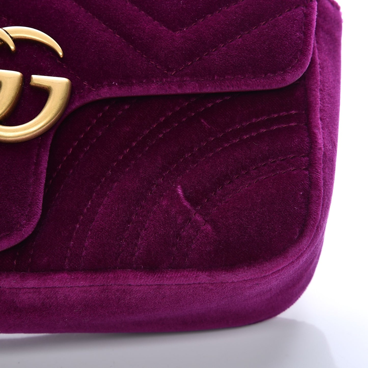 Velvet Matelasse Mini GG Marmont Shoulder Bag Fuchsia Violet Cyclamen