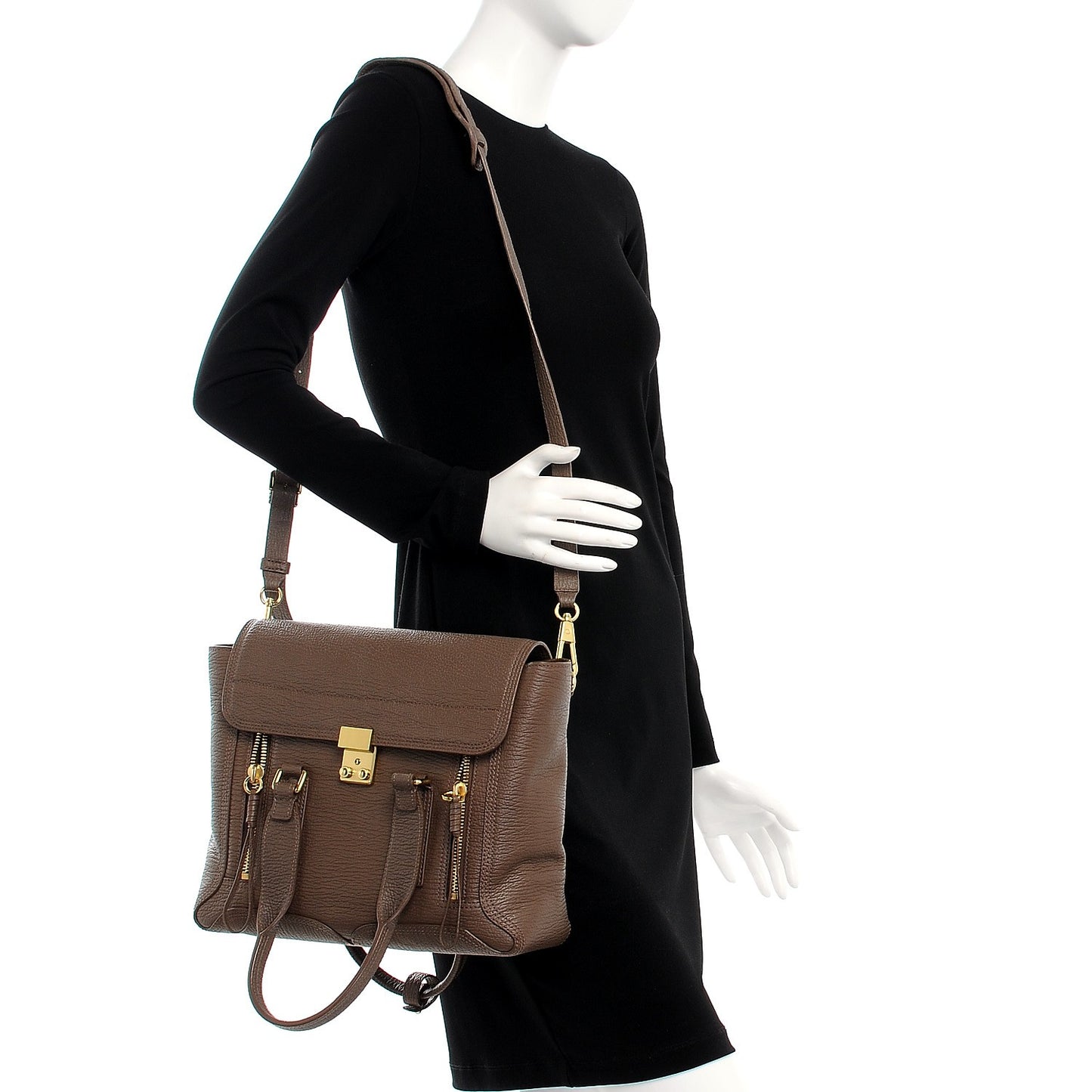 3.1 Textured Calfskin Medium Pashli Satchel Taupe