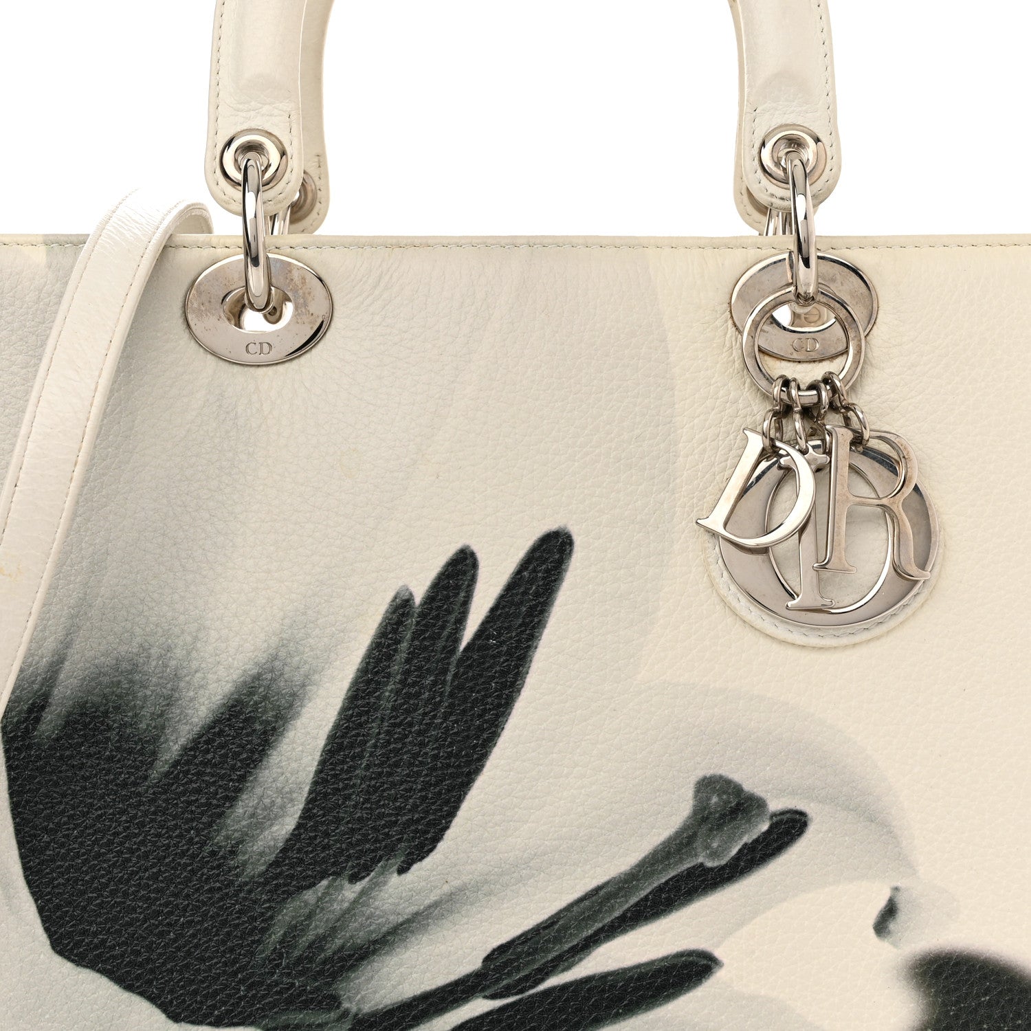 Christian Dior Deerskin Floral Printed Large Lady Dior White 7 of 19
