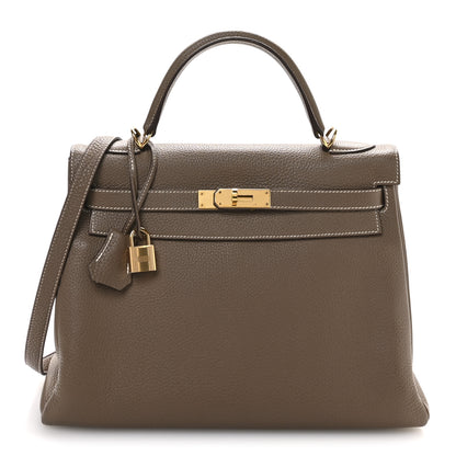 Hermes Taurillon Clemence Kelly Retourne 32 Etoupe 1 of 11