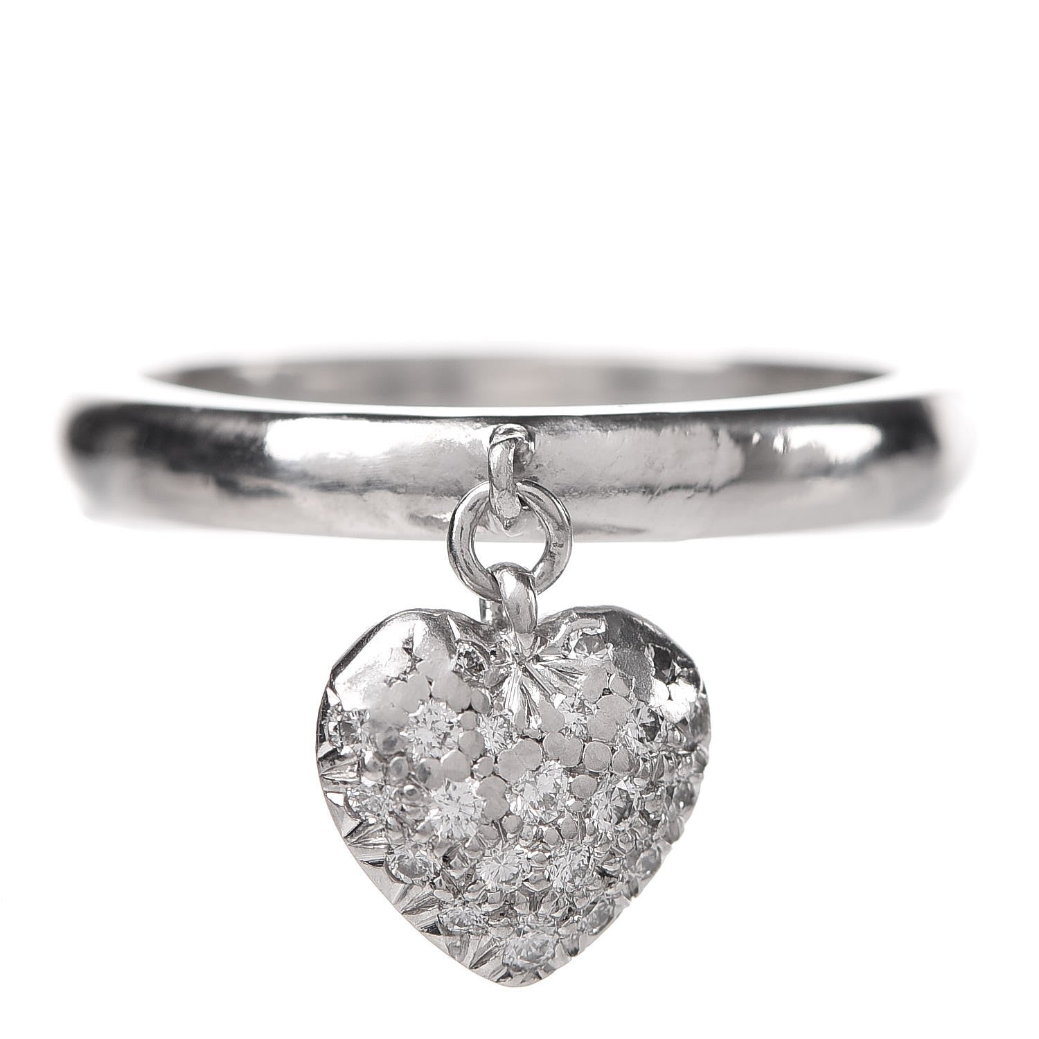 Tiffany Platinum Diamond Heart Charm Ring 56 7.75 1 of 5