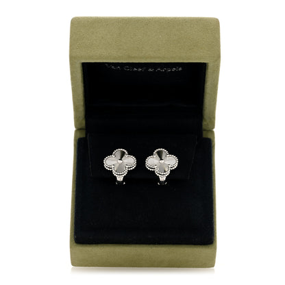 Van Cleef & Arpels 18K White Gold Guilloche Vintage Alhambra Earrings 5 of 5