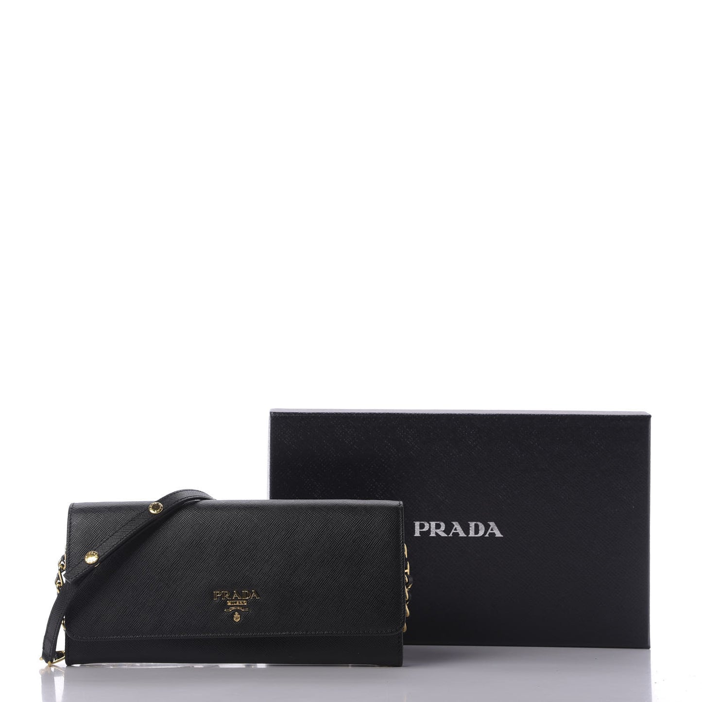 Saffiano Metal Oro Chain Wallet Black