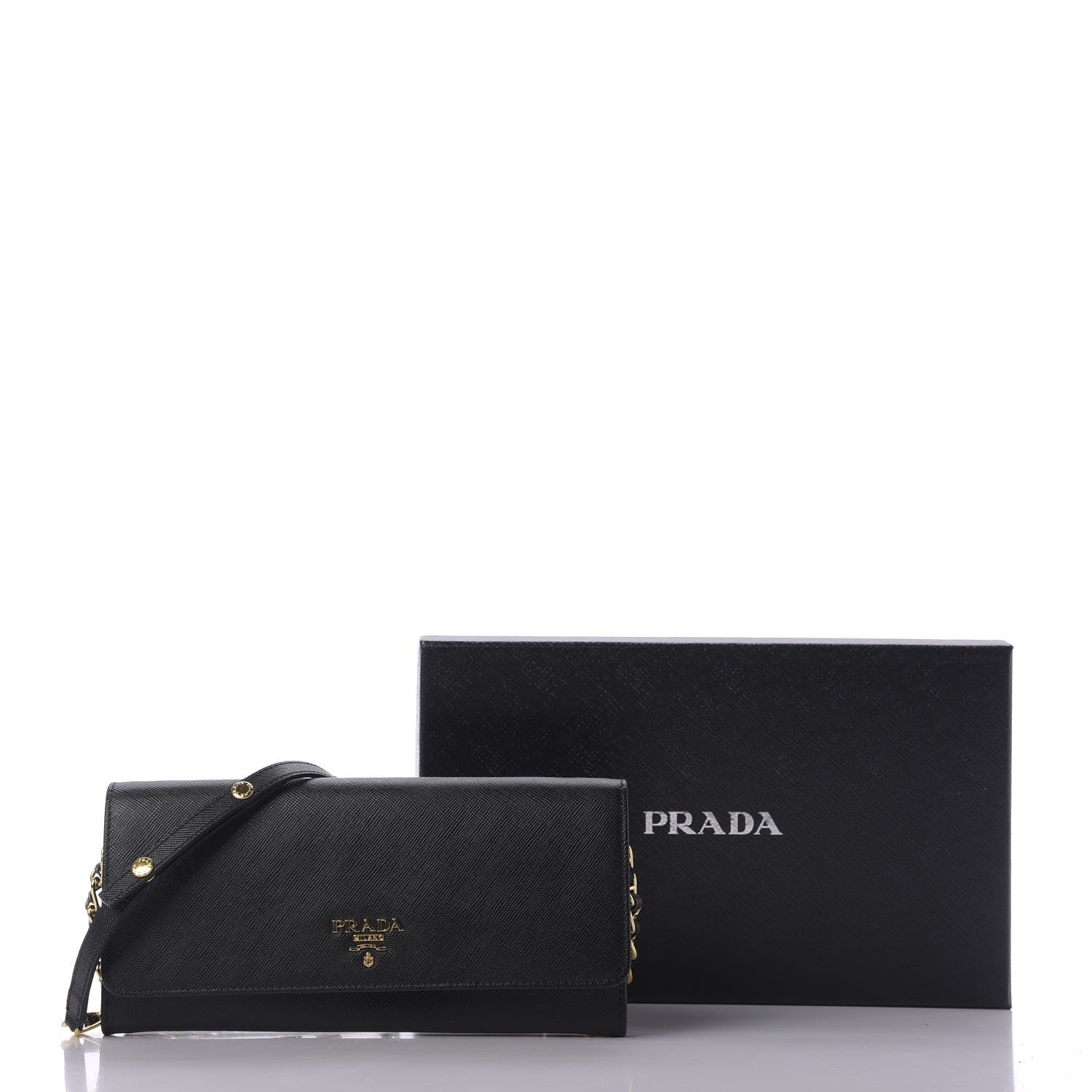 Prada Saffiano Metal Oro Chain Wallet Black 10 of 10
