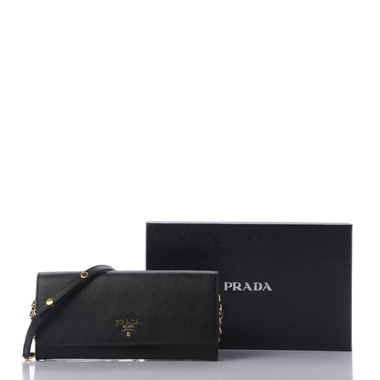 Prada Saffiano Metal Oro Chain Wallet Black 10 of 10