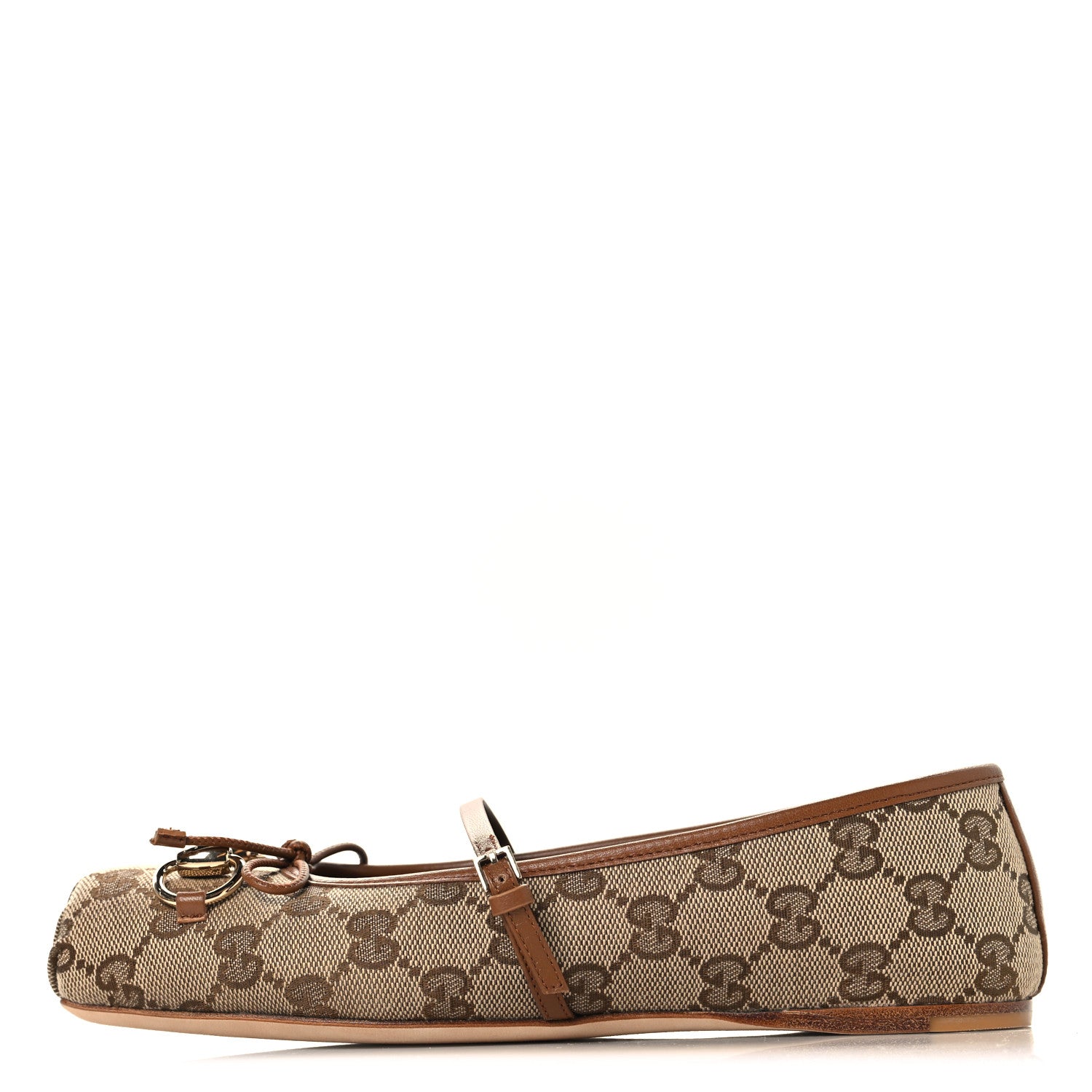 Gucci GG Monogram Horsebit Bow Ballet Flats 35.5 Beige Ebony Sundial 1 of 10