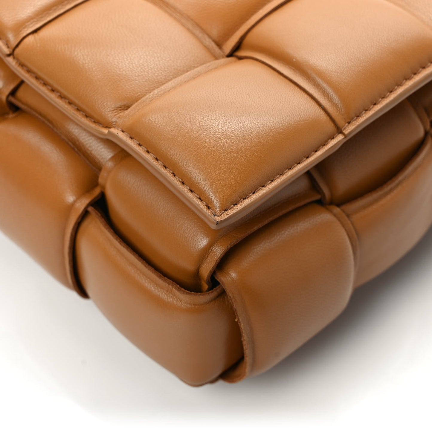Nappa Maxi Intreccio Padded Cassette Crossbody Bag Caramel