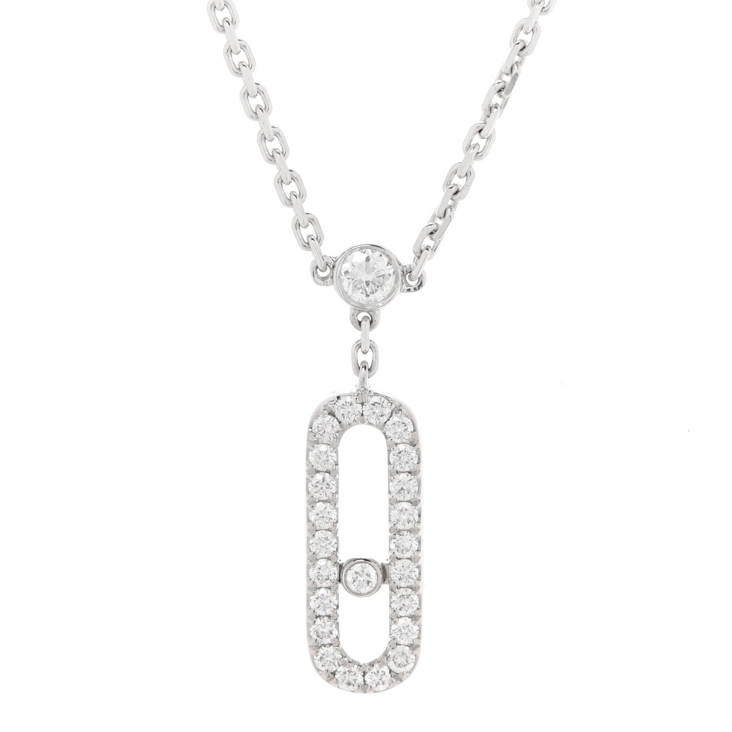 18K White Gold Diamond 2 Row Move Uno Pave Necklace