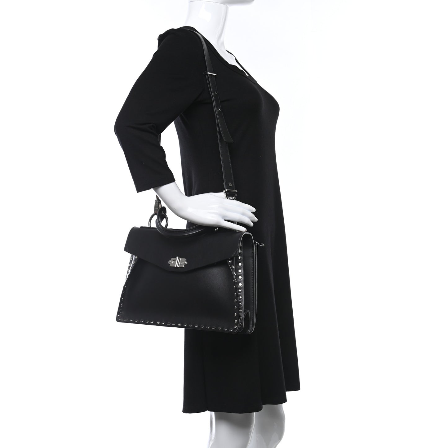 Calfskin Medium Studded Hava Top Handle Bag Black