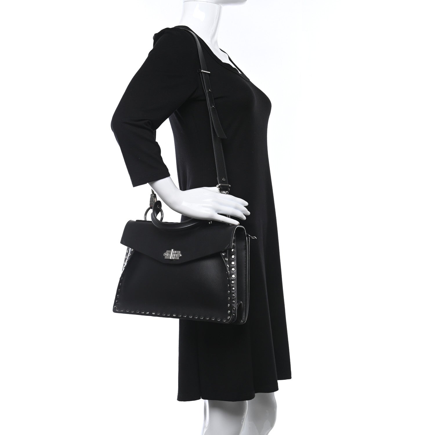 Proenza Schouler Calfskin Medium Studded Hava Top Handle Bag Black 3 of 8