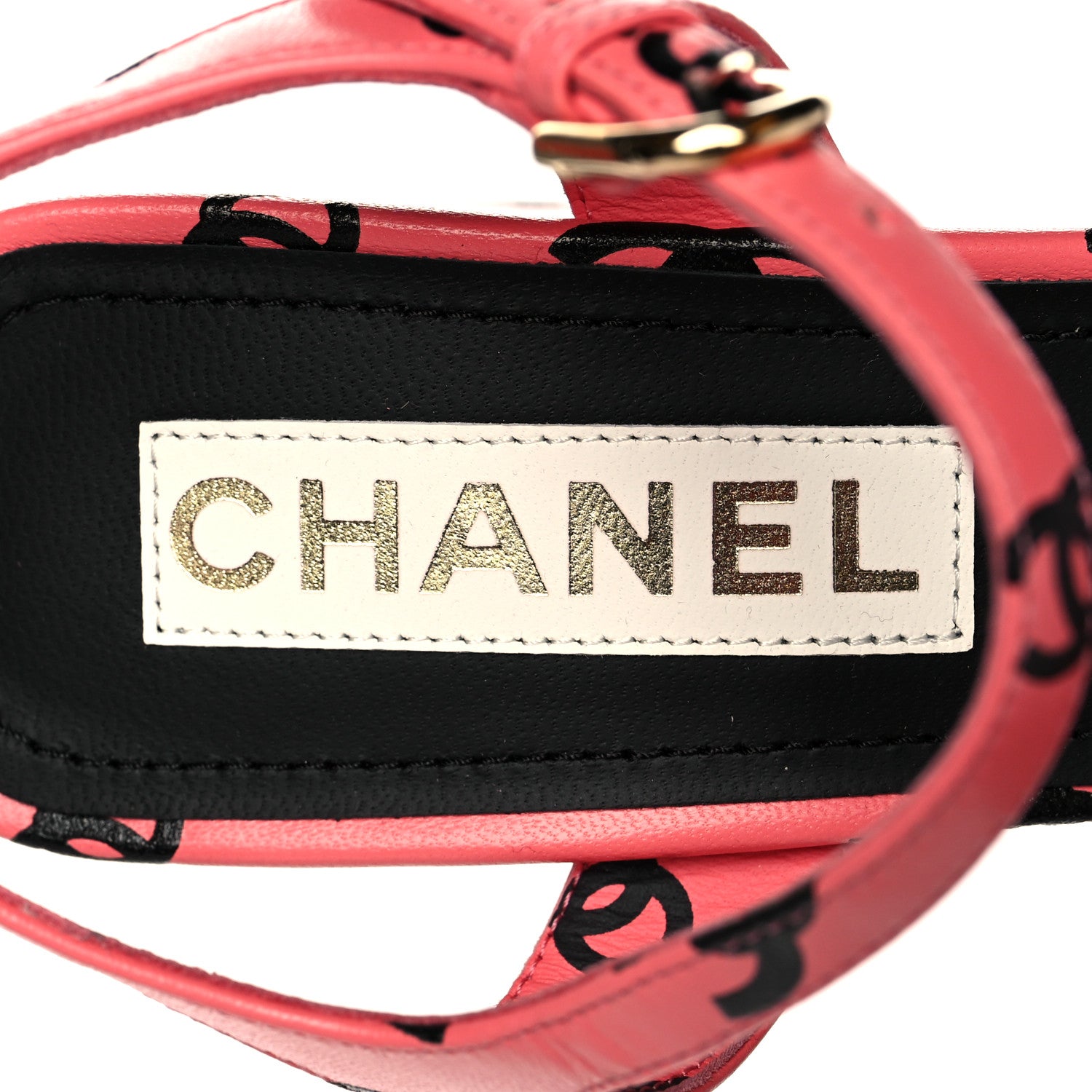 Chanel Lambskin Printed CC Sandals 39 Pink Black 6 of 9