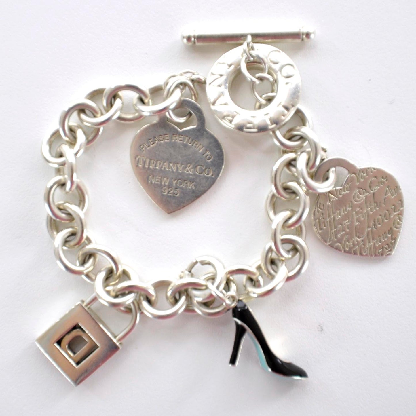 Sterling Silver Multi Charm Toggle Bracelet