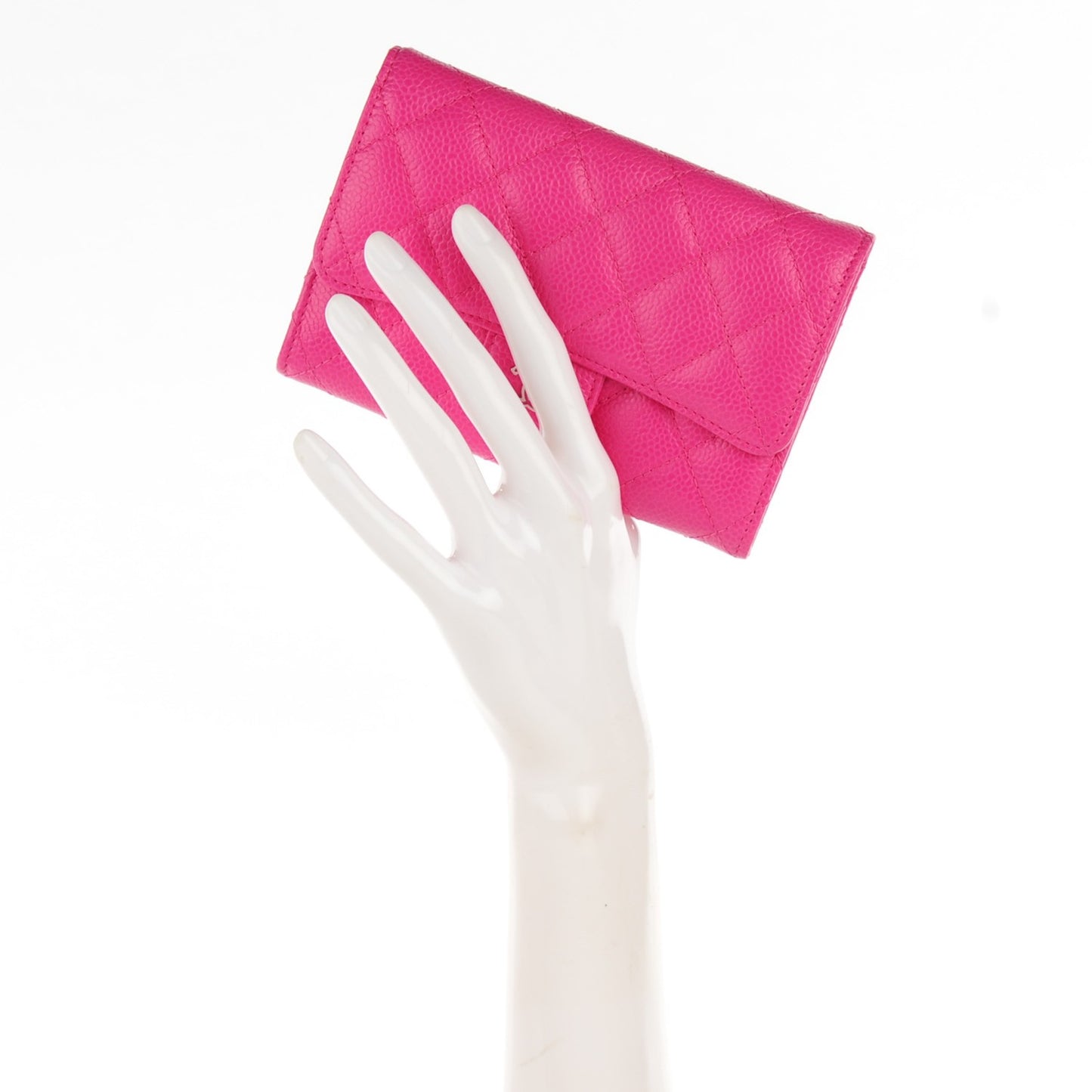Caviar Quilted Small Flap Wallet Dark Pink