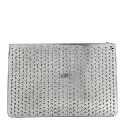 Christian Louboutin Metallic Calfskin Quadro Spikes Loubiclutch Silver 1 of 12